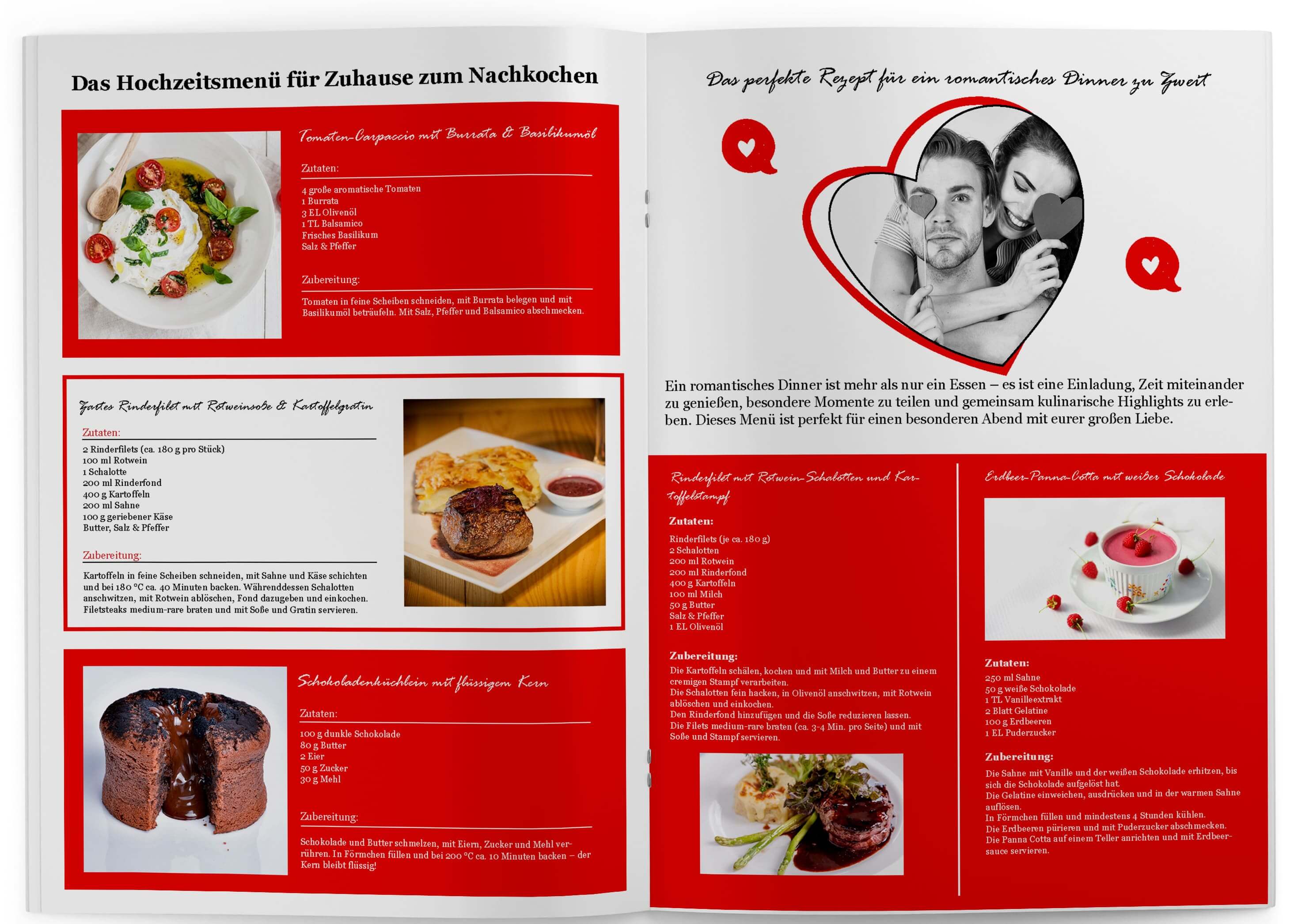 Editable wedding cookbook with a template for recreating the wedding menu