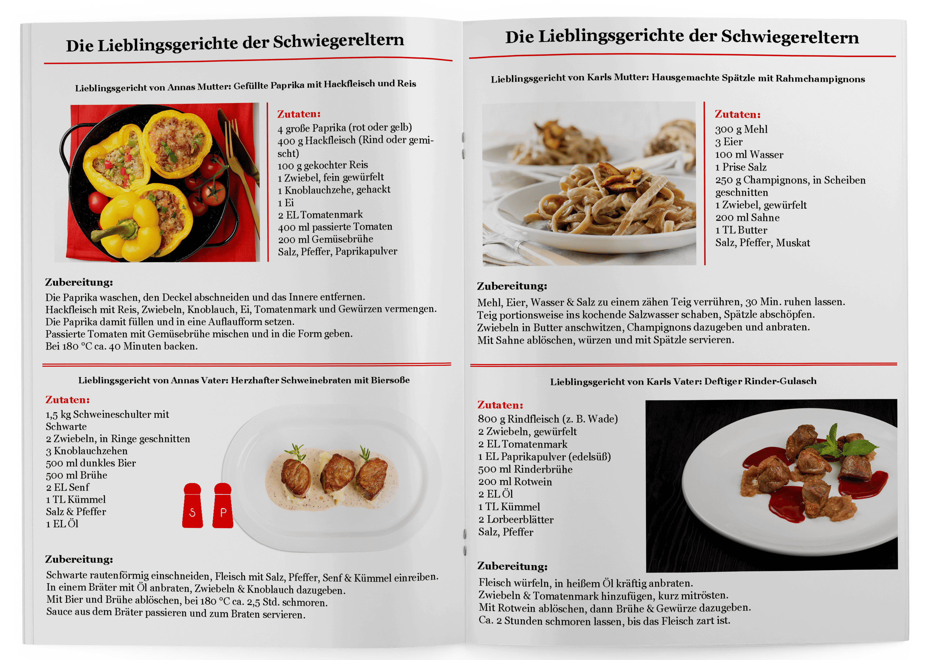 Editable wedding cookbook with template for in-laws' favourite dishes