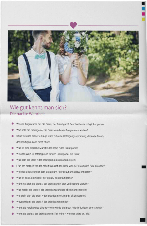 Beispiel für ein Hochzeitsquiz in einer modernen Hochzeitszeitung