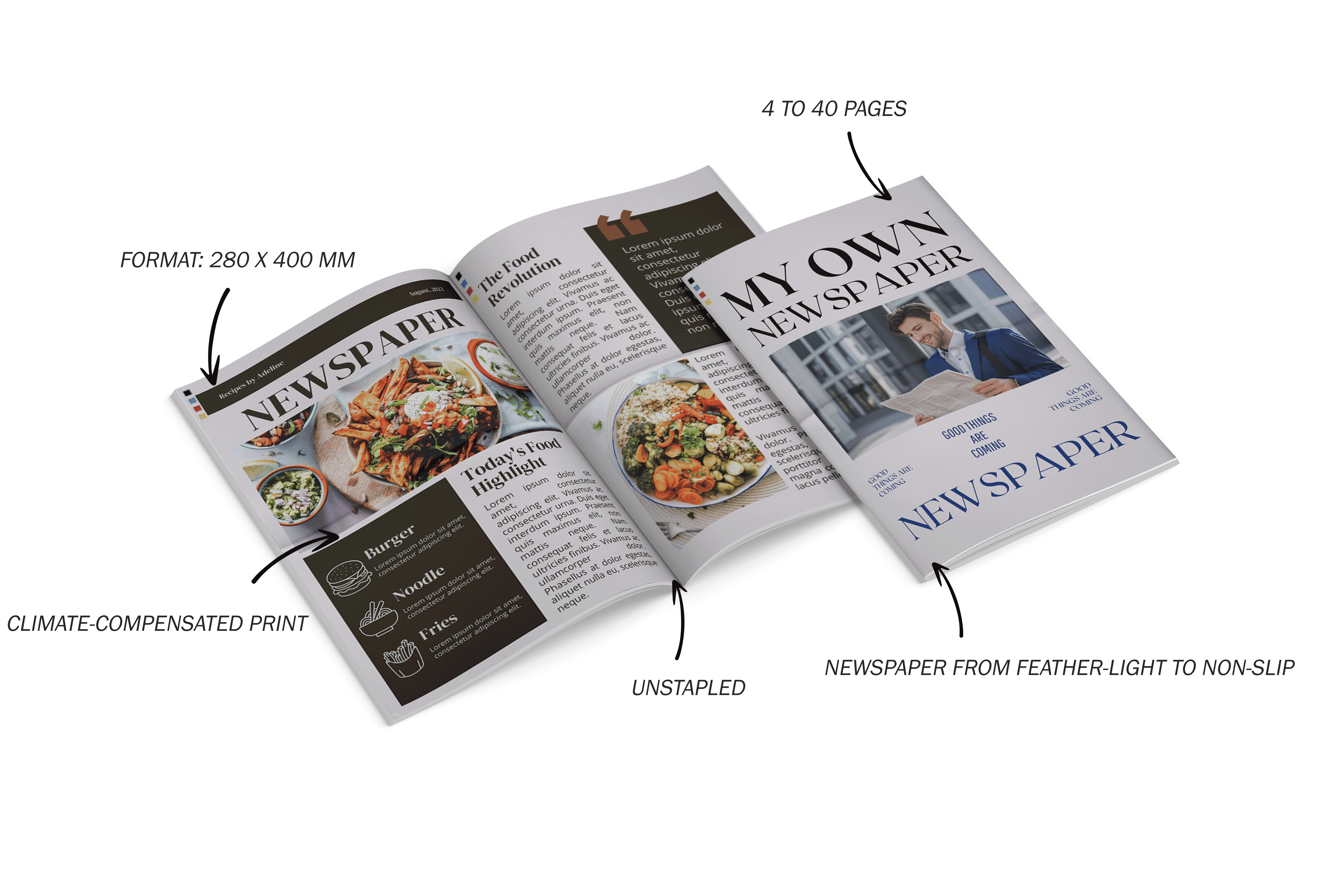 Product details for small quantity newspaper printing