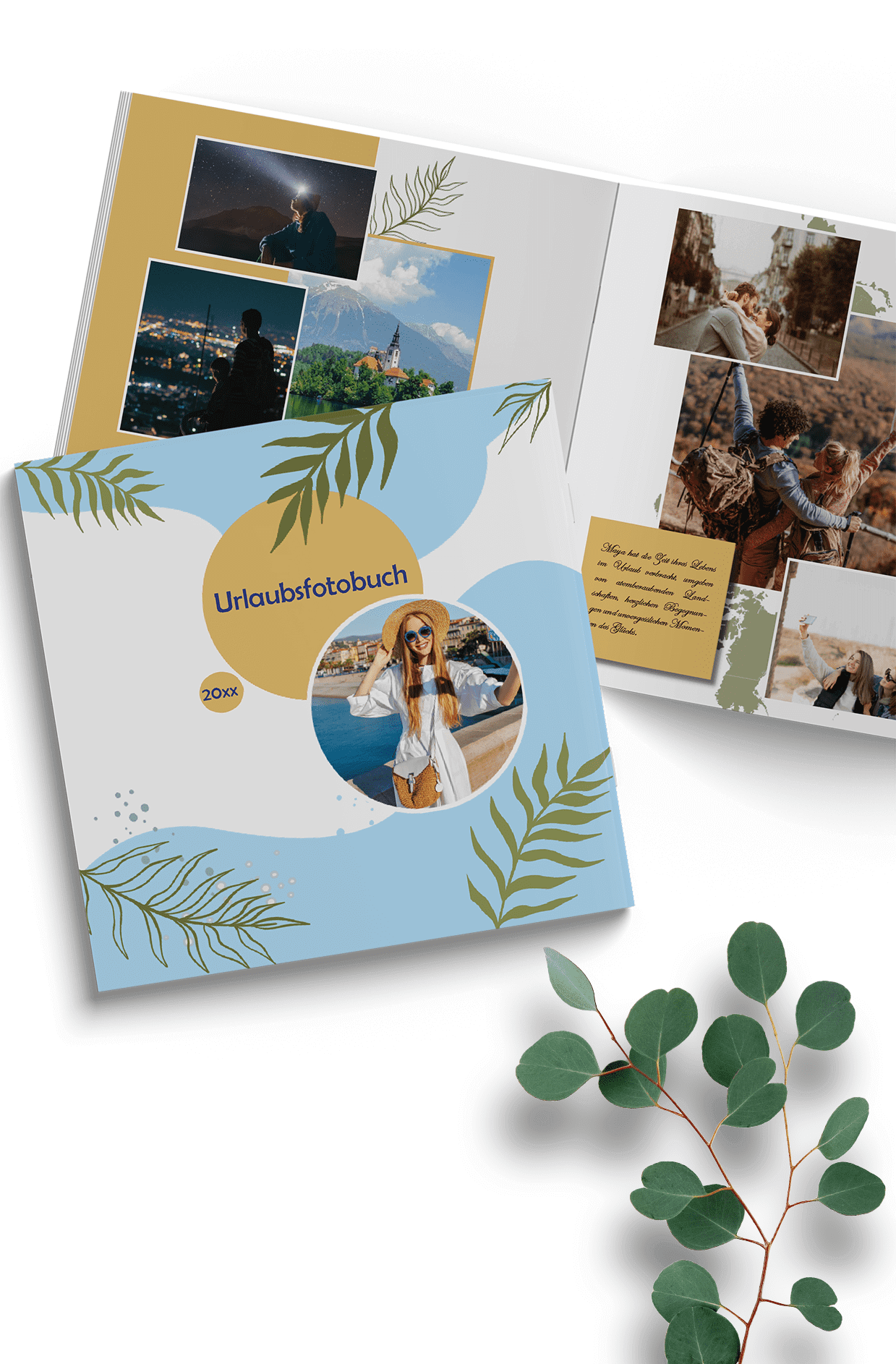 Urlaubsfotobuch mit kreativer Vorlage im quadratischen Format erstellen