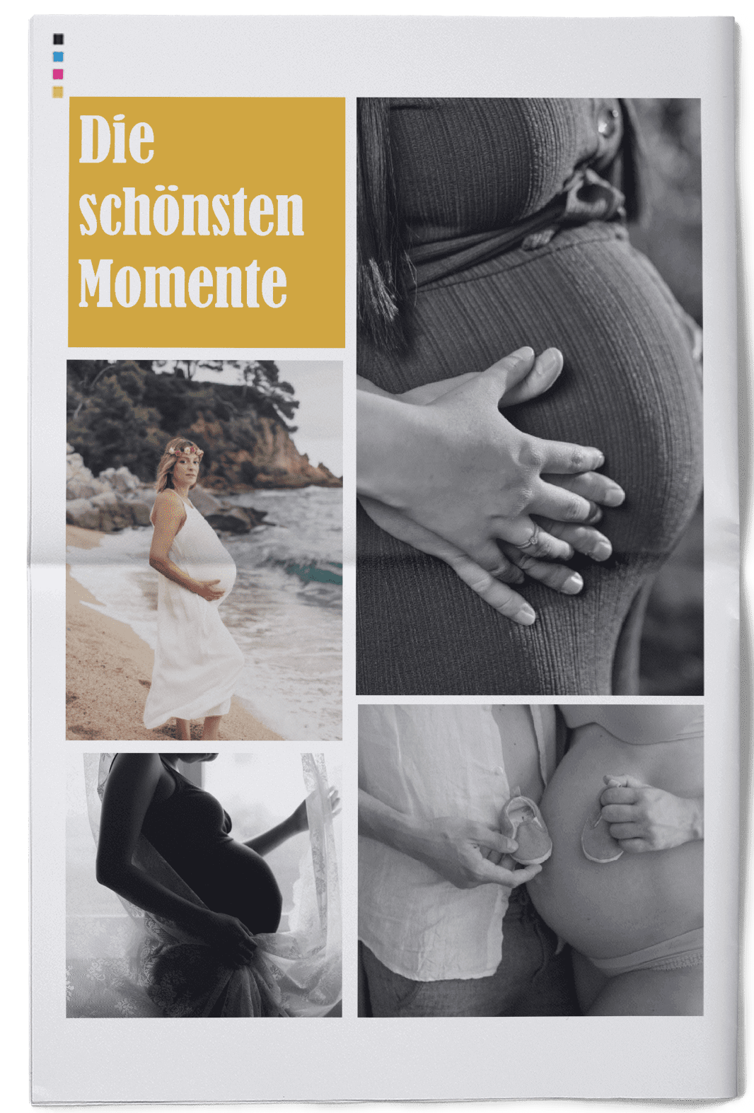 Vorlage für Zeitung zum Thema Baby is coming mit schönen Momenten